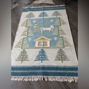 Gorgeous Folk Art Wool Rug/Wall hanging made in India 4x6